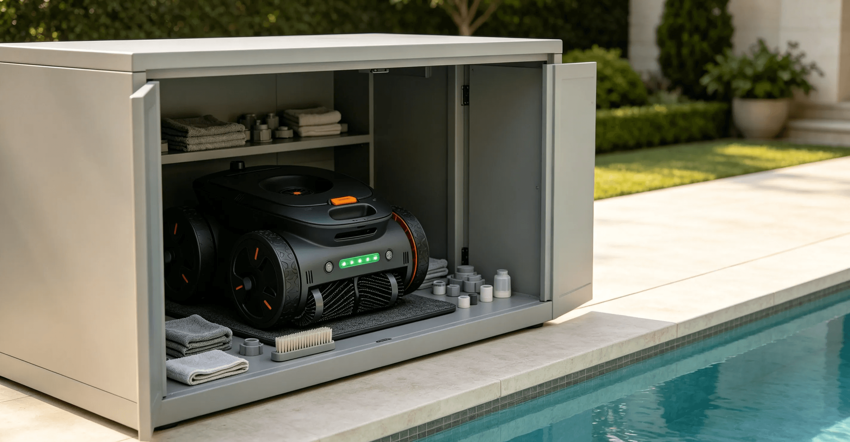 Proper storage of a robotic pool cleaner after use to protect equipment lifespan