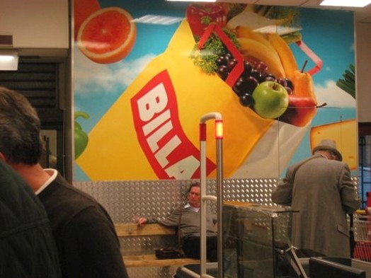 Billa poster at a store
