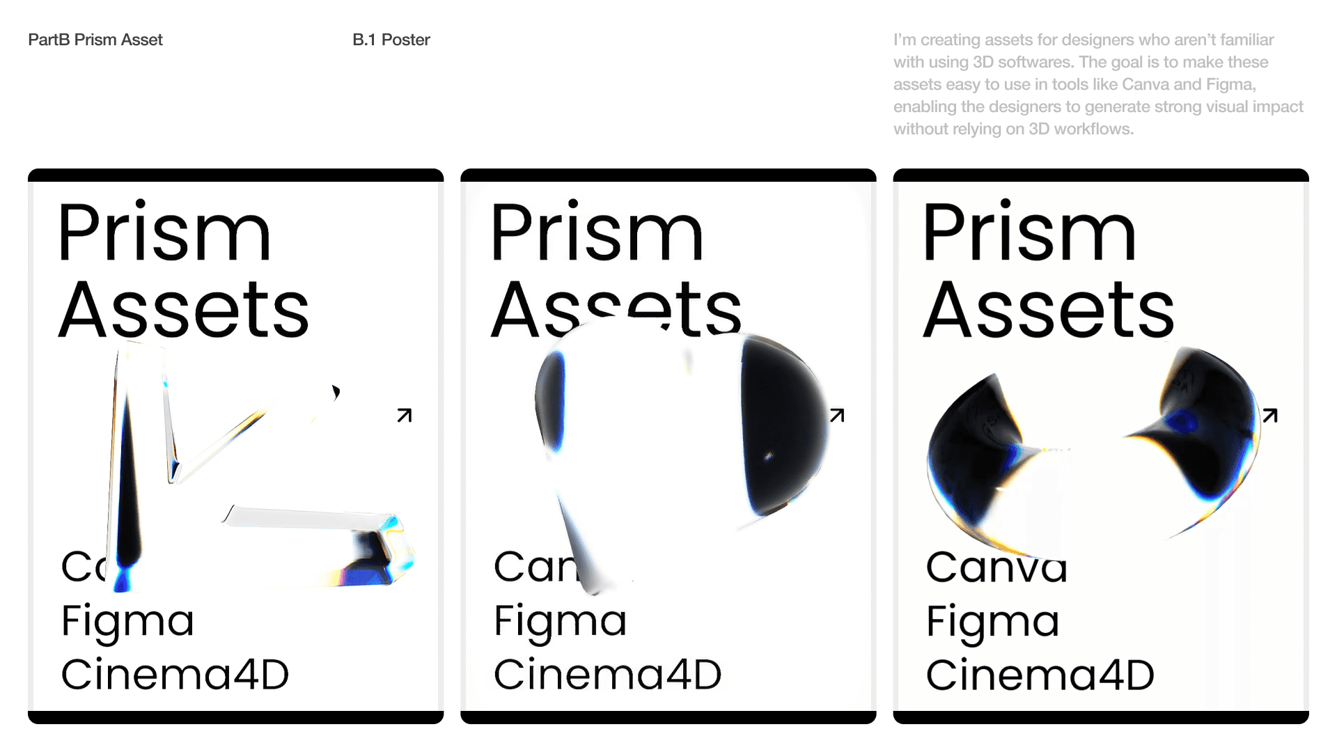 I’m creating assets for designers who aren’t familiar with using 3D softwares. The goal is to make these assets easy to use in tools like Canva and Figma, enabling the designers to generate strong visual impact without relying on 3D workflows.