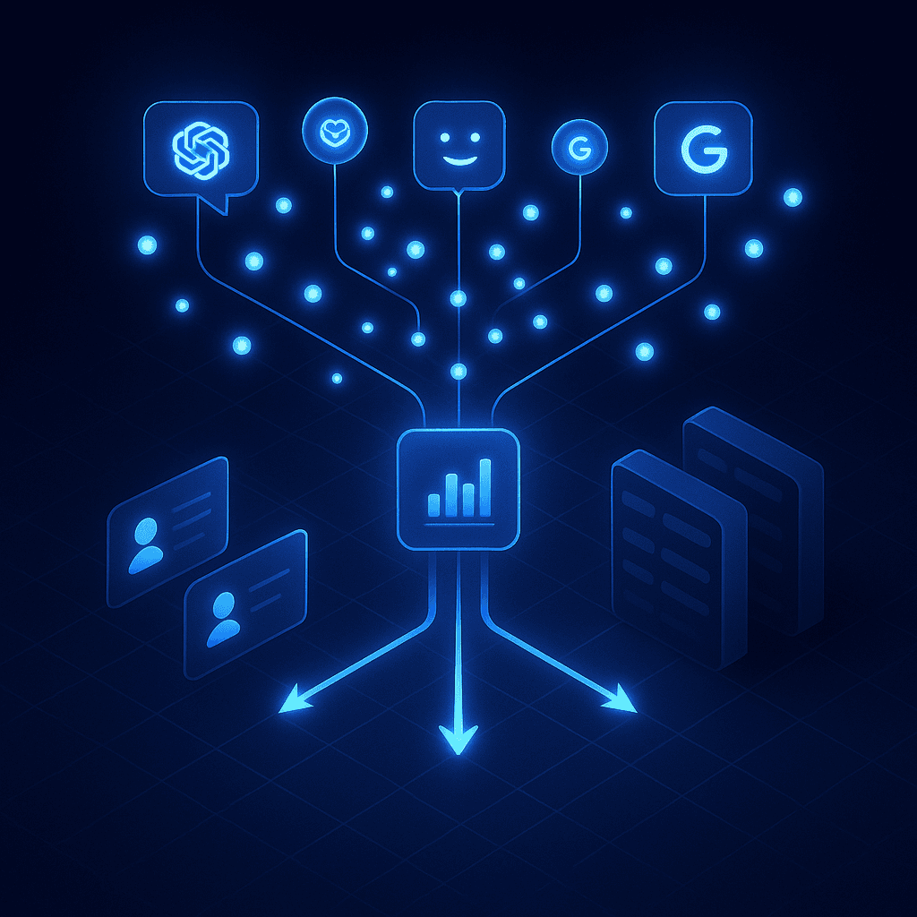 Illustration of Relixir process converting AI search citations into identified leads and sales pipeline