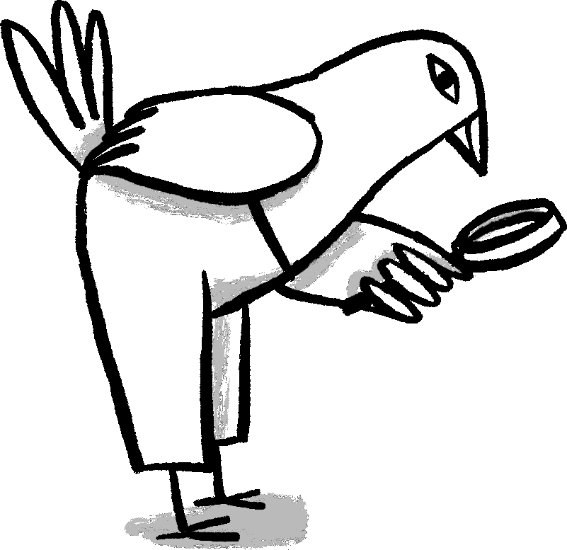 Illustratie van Jimmy die door een vergrootglas kijkt