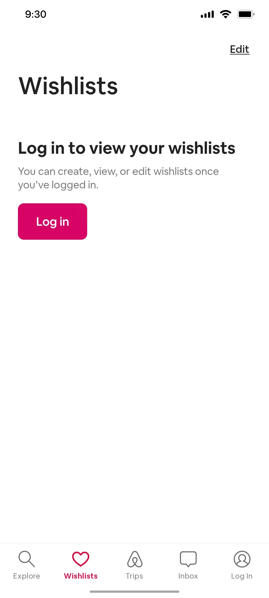 Airbnb without login wishlist screen