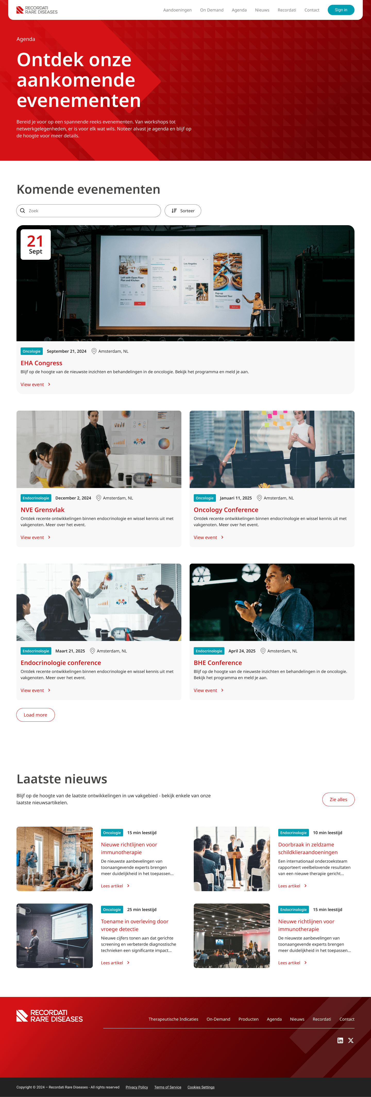 Events calendar page