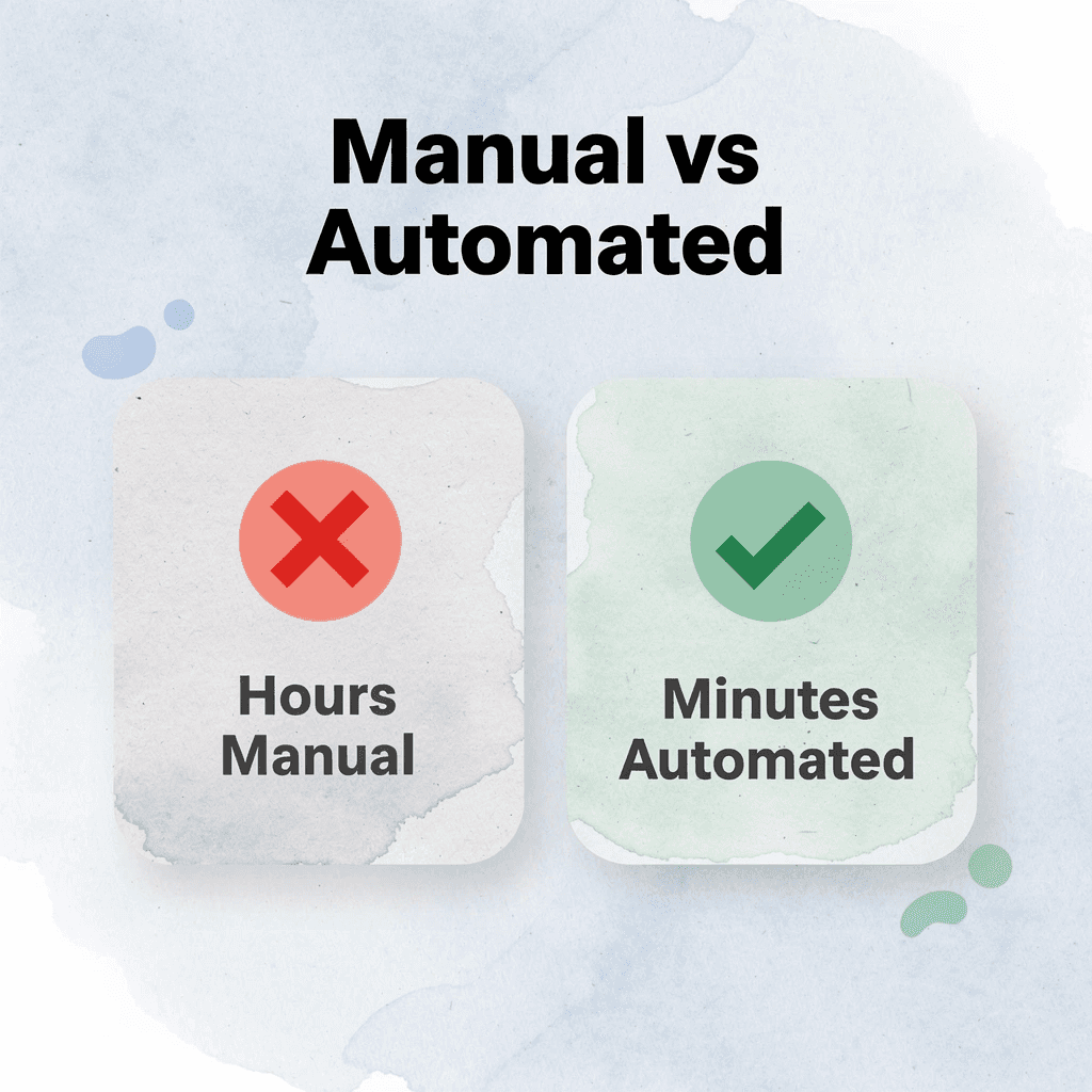  Before and after comparison showing time savings from manual to automated processing