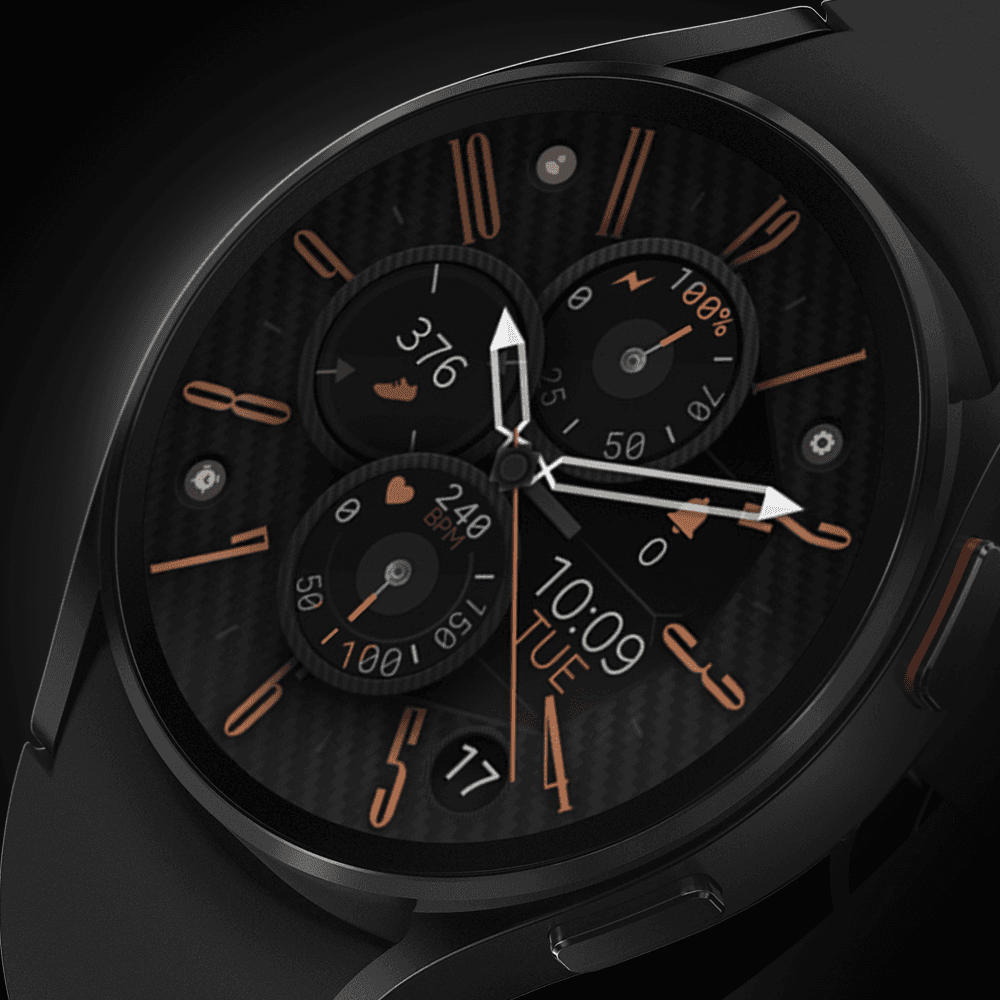Galaxy watch displaying a hybrid watch face