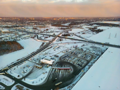 Aerial view at the logistics center in winter.