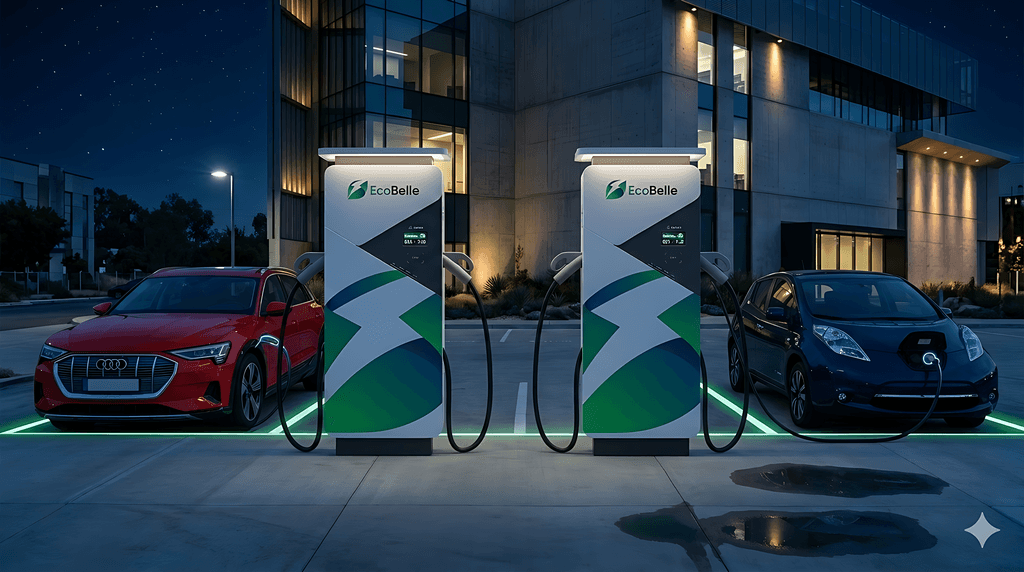 Electric car charging station with two cables