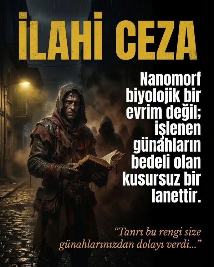 Nanomorf I: Değişikler – İlahi Nöbetçiler radikal fraksiyon manifestosu. Pegasus Yayınları tarzı distopik estetikte, yerli biyopunk bilimkurgu serisine ait görsel tasarım