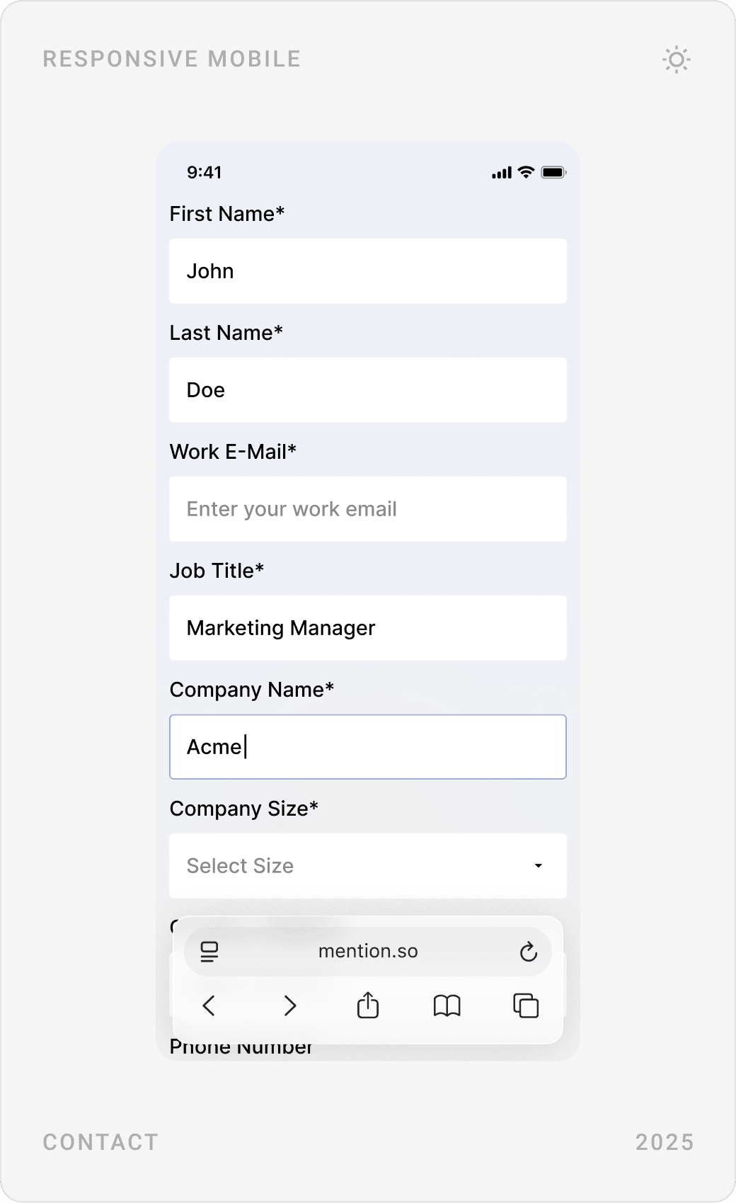 Clean Enterprise Contact Form Mobile Design