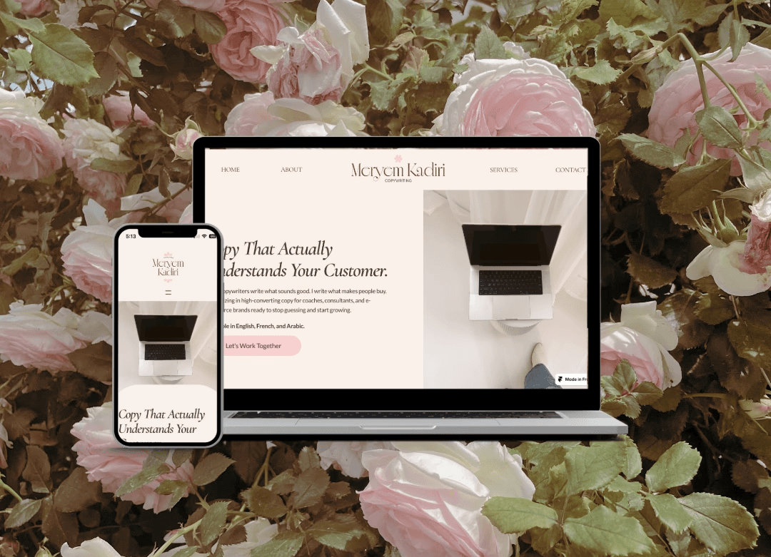 laptop and phone featuring meryem kadiri's site