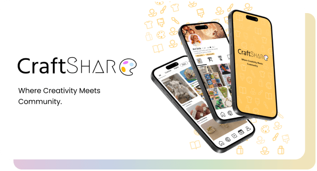 CraftShare Project Thumbnail, "Where Creativity Meets Community" DIsplaying Three Mobile Mockup Screens