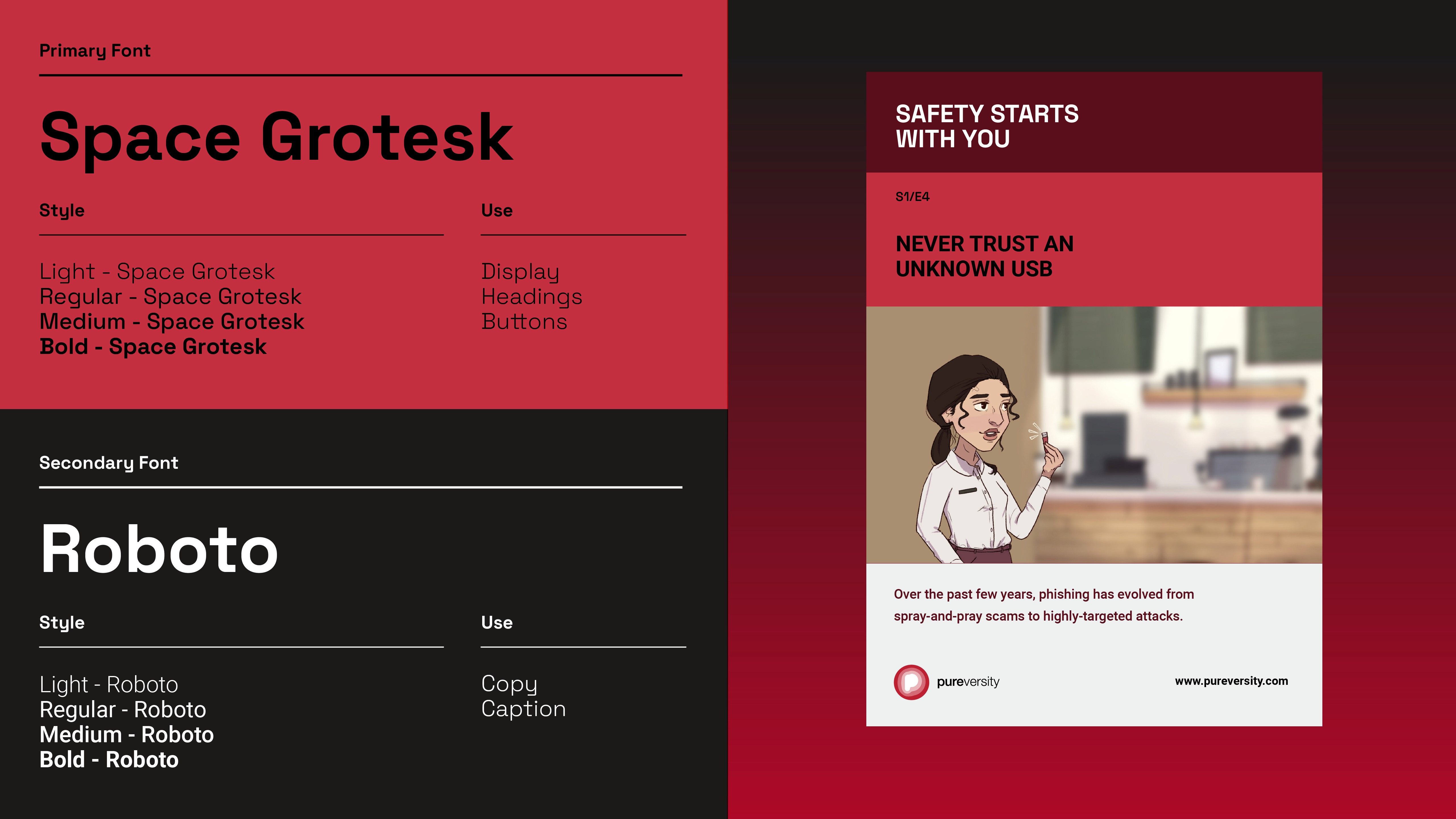Space Grotesk and Roboto were selected for clarity, flexibility, and digital legibility. The typography system supports both gameplay interfaces and brand communication across platforms.