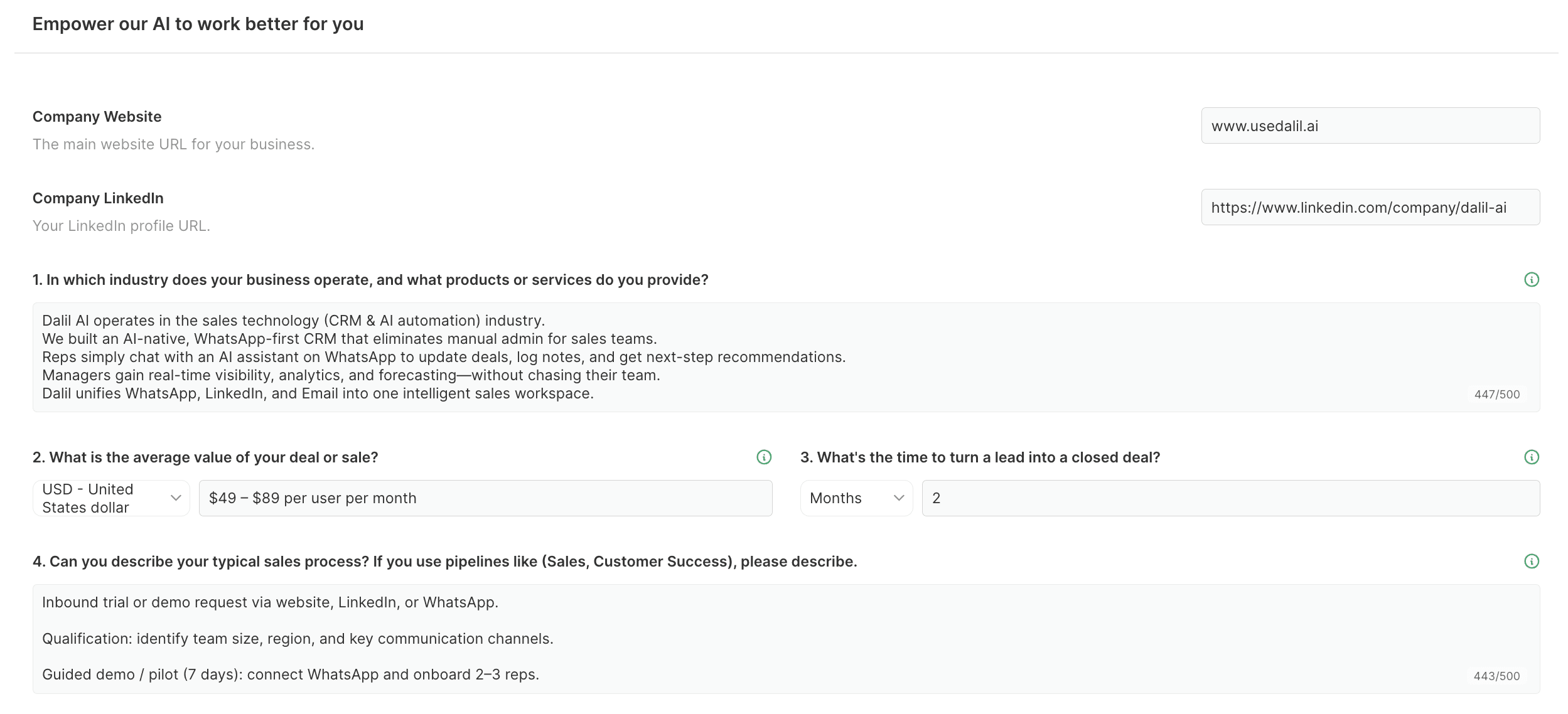 Dalil AI business context to tailor AI analysis