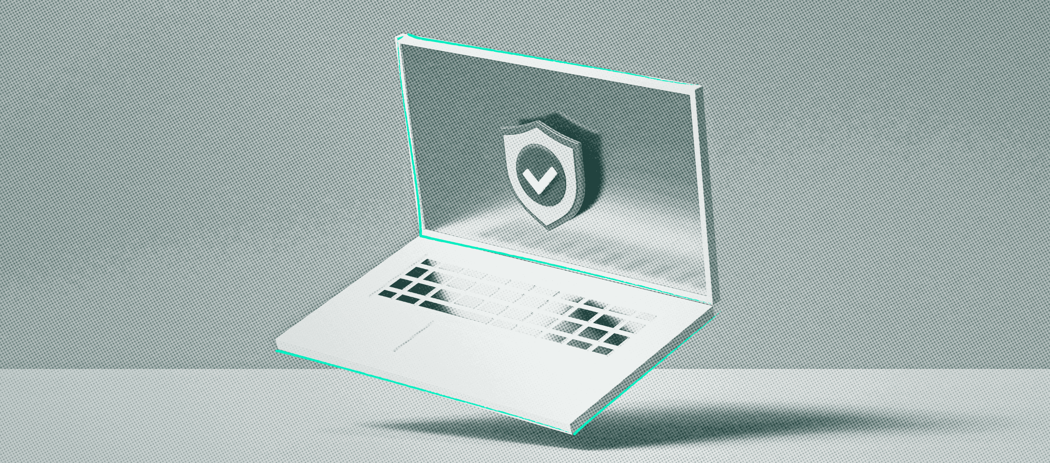 Laptop with a shield and check mark on screen, illustrating a Sunset Policy and compliance protection.