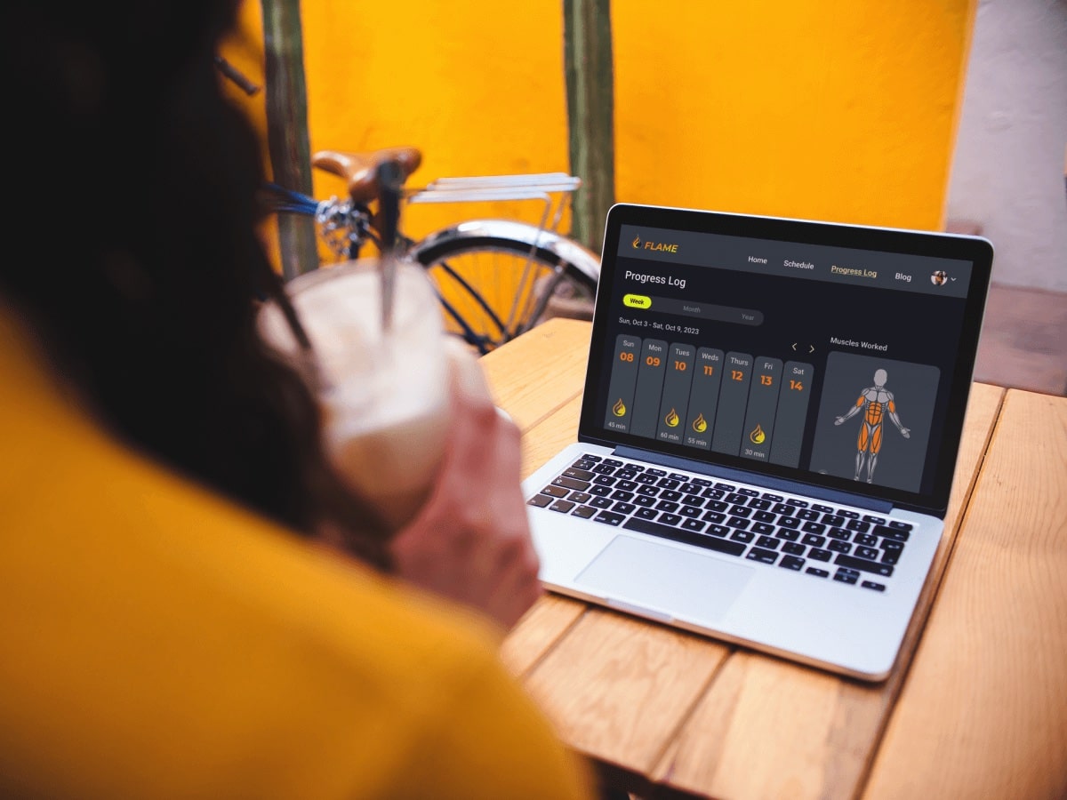 Mockup image of person using app on desktop