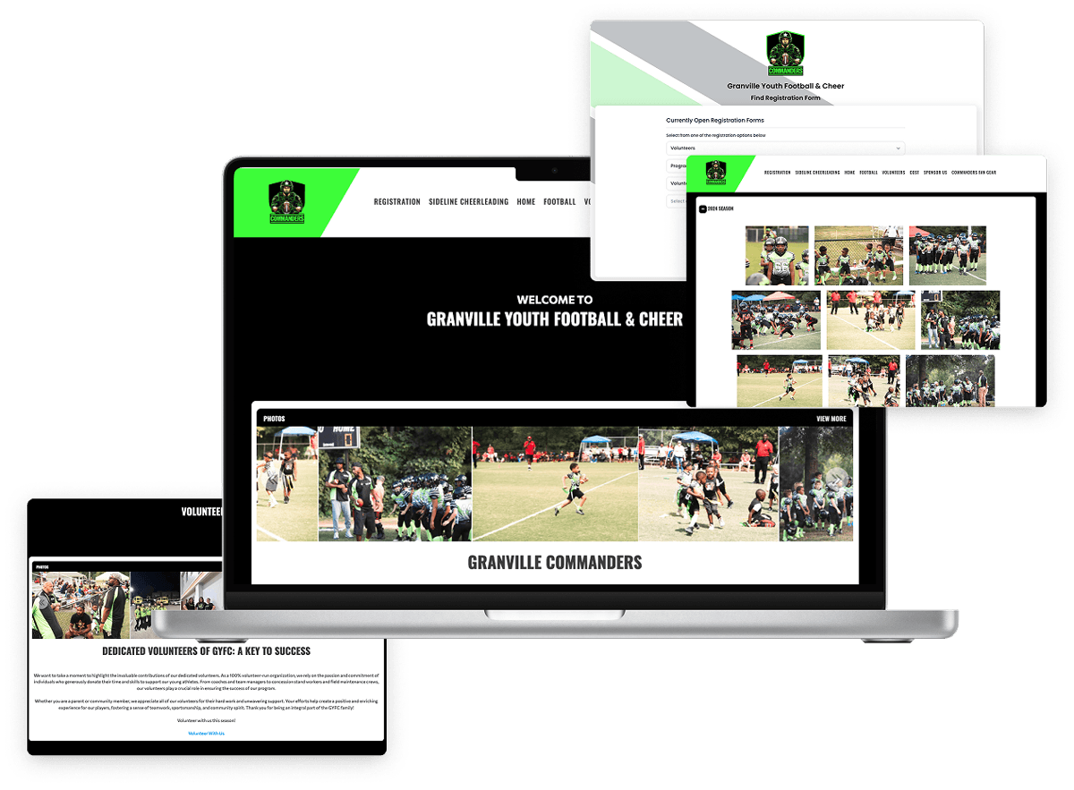 Granville Youth Football and Cheer Website Screenshots
