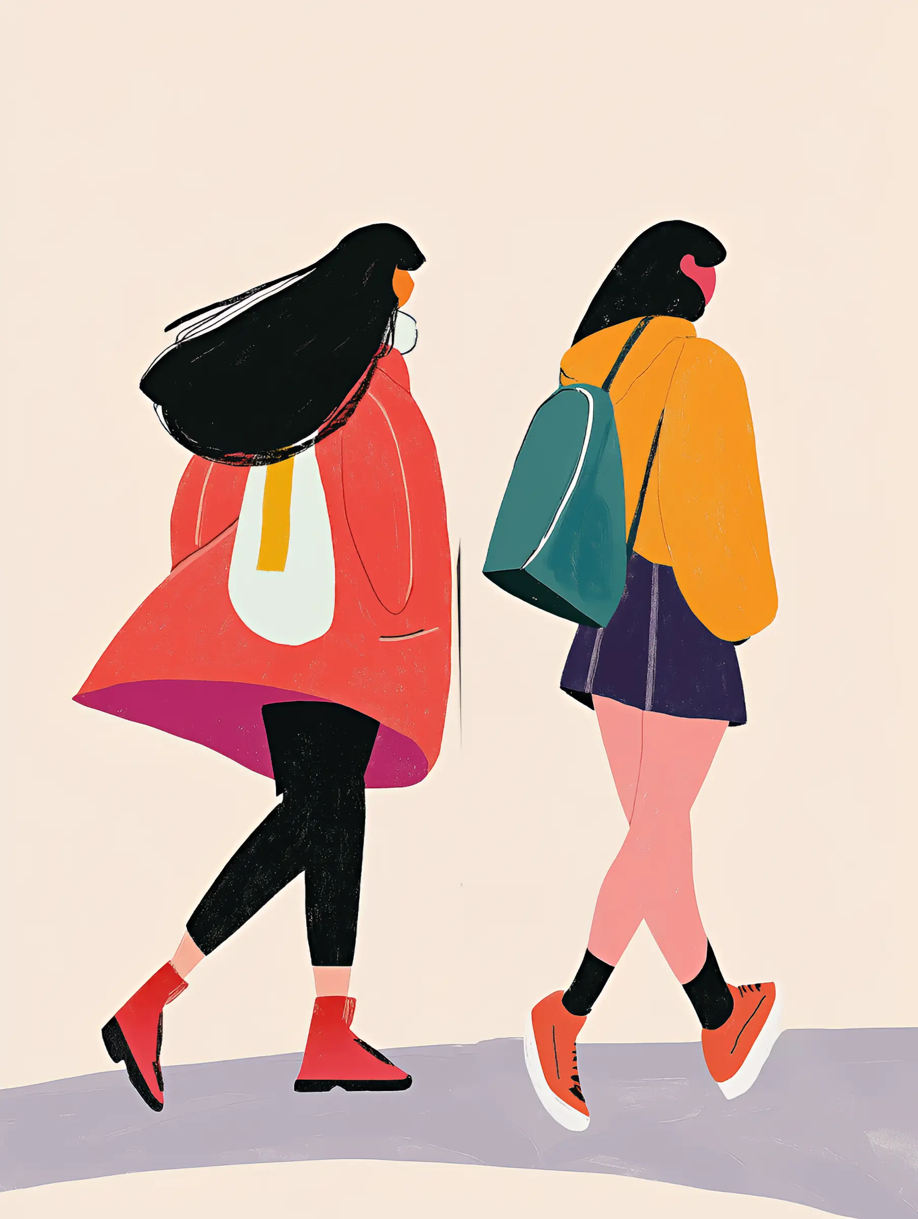 Illustration of 2 girls walking 