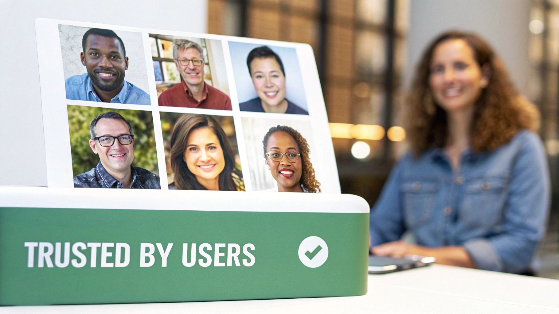 An infographic illustrating various forms of social proof like testimonials, reviews, and client logos being used to build trust and increase conversions on a website.