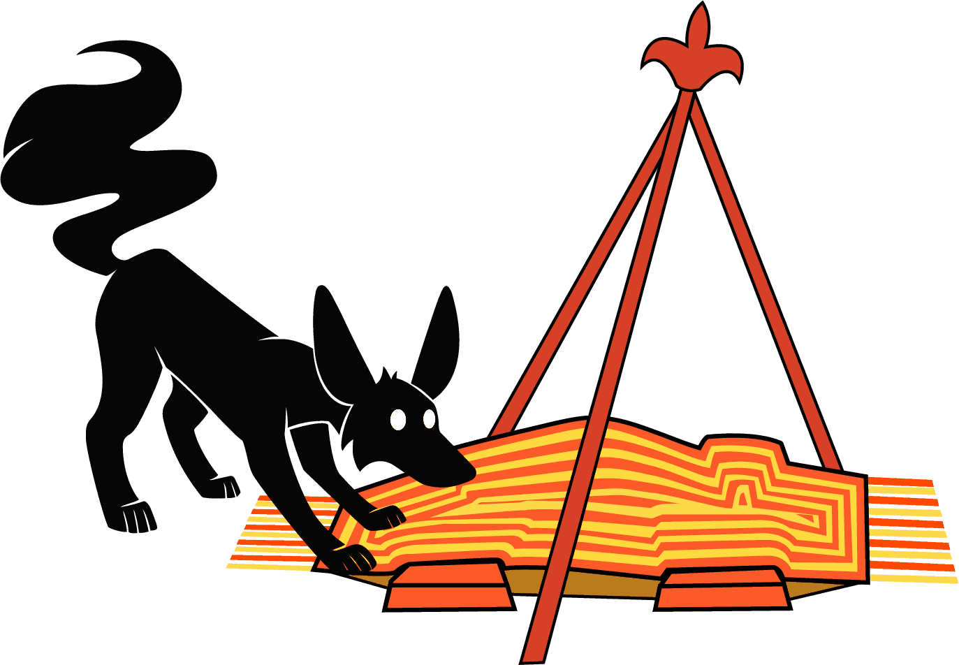 Coyote working on a traditional Kazhak rug.