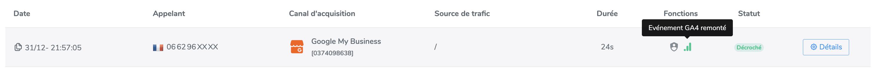 Icône verte journal d'appels