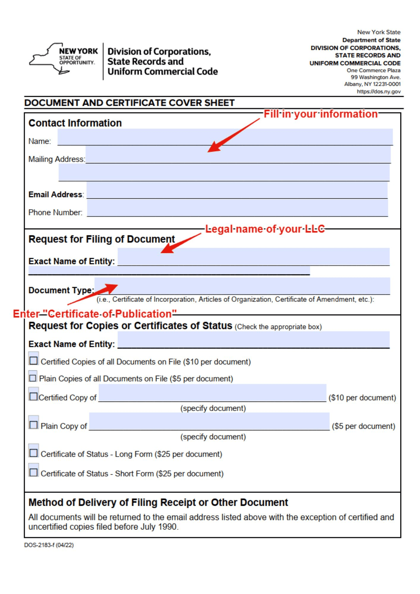 New York LLC Publication Requirement Cost - step locate designated county