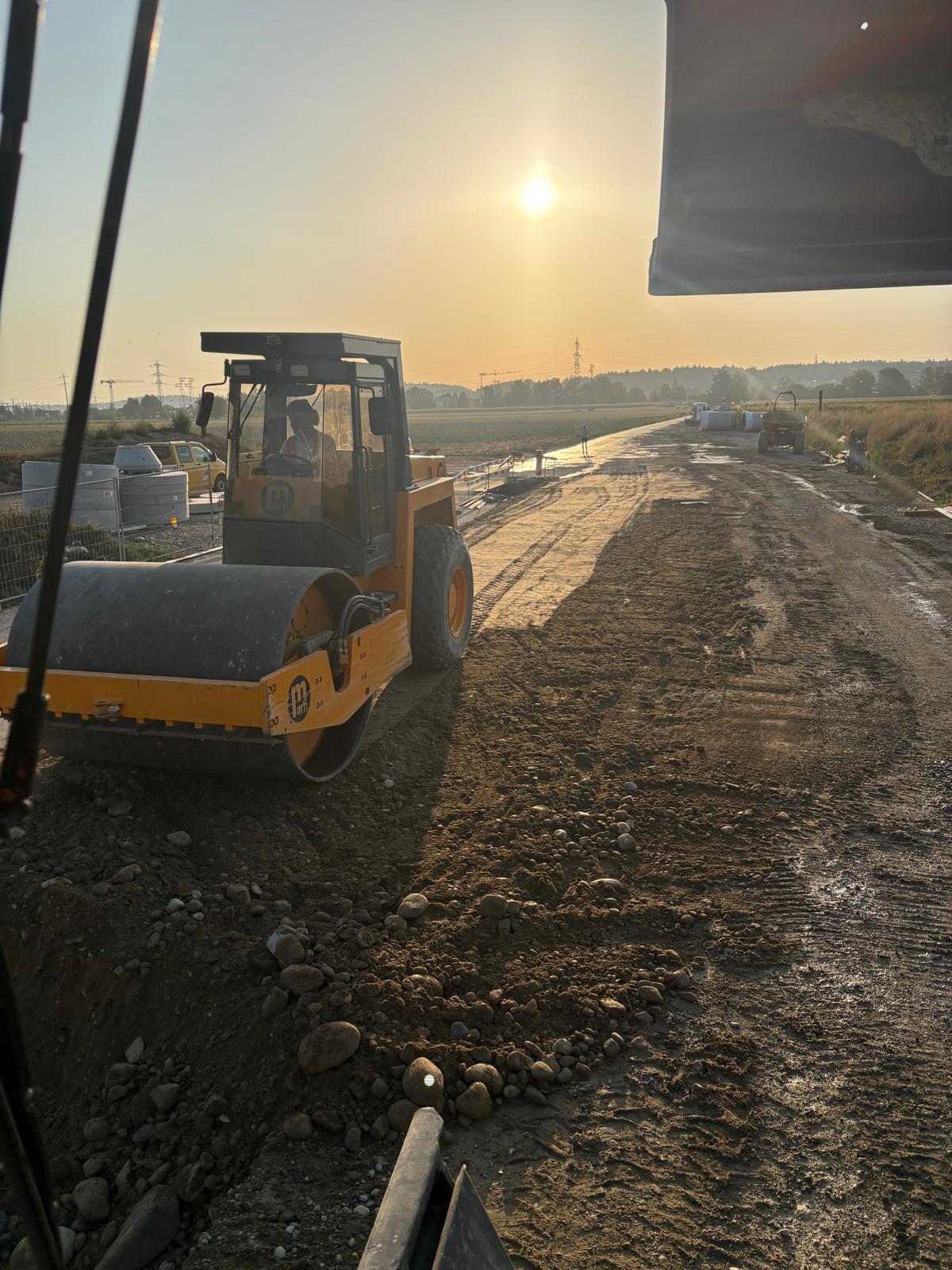 Completed commercial parking lot with fresh asphalt