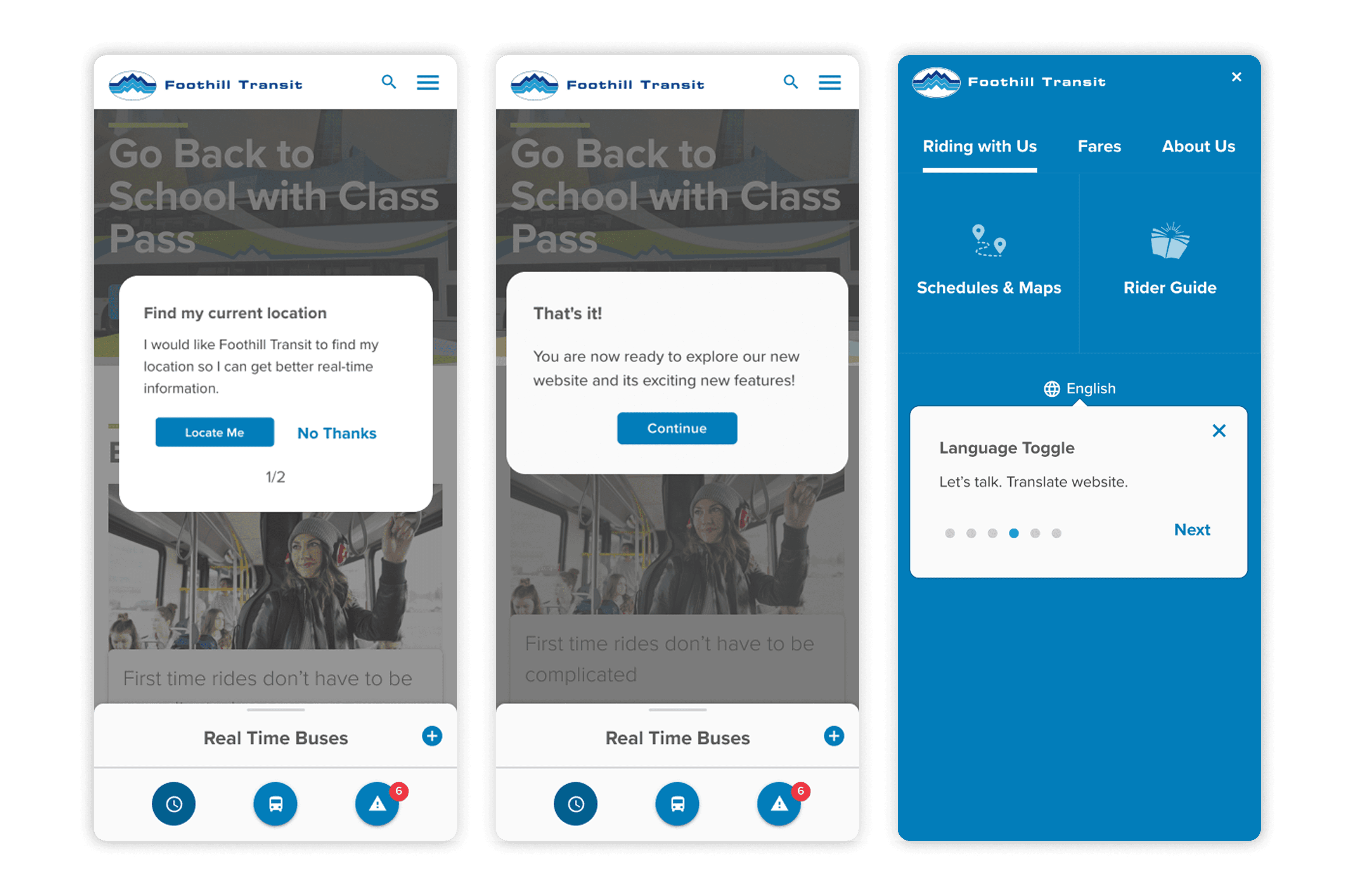 Onboarding mobile screens.