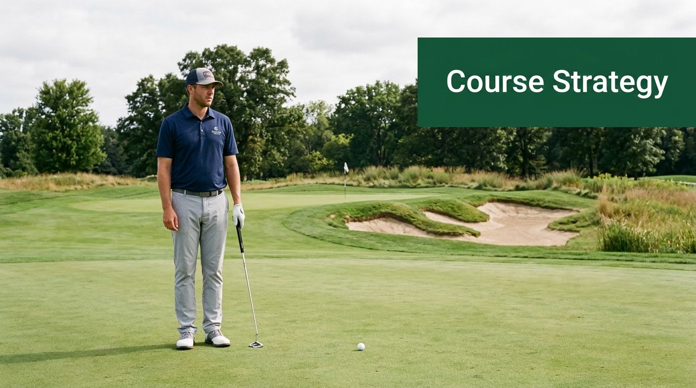 A professional golfer standing on a lush green putting surface with a golf club and ball.