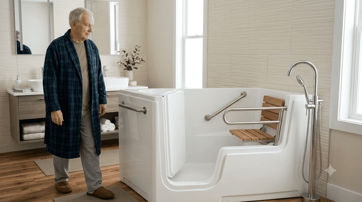 elderly man walk in tub