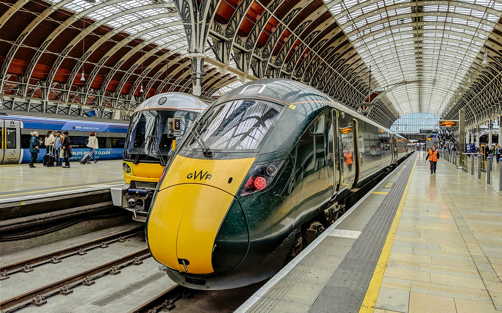 Train at London station platform for London to Liverpool transfer.