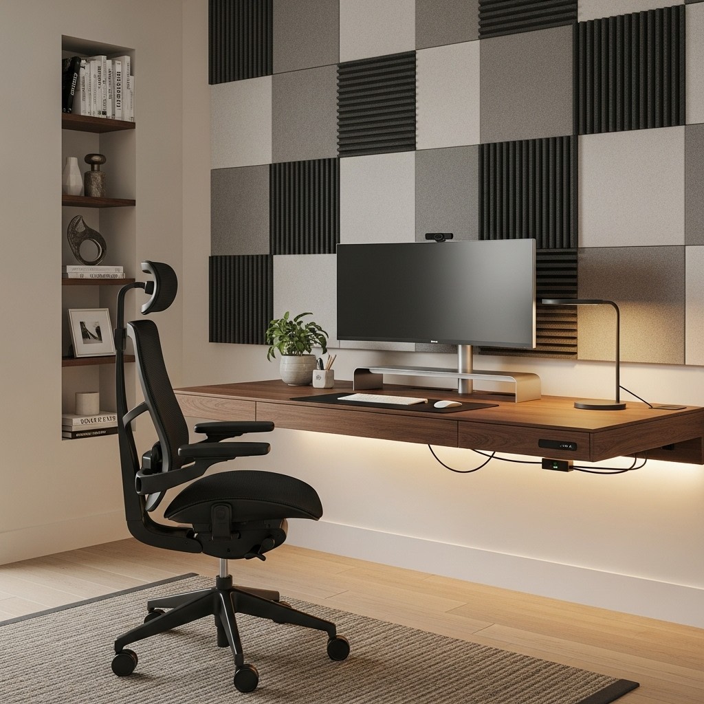 Minimal home office concept with a focused desk setup and neutral palette.