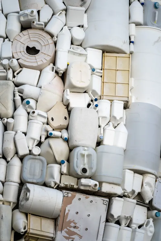 Plastic bottles and containers stacked on each other