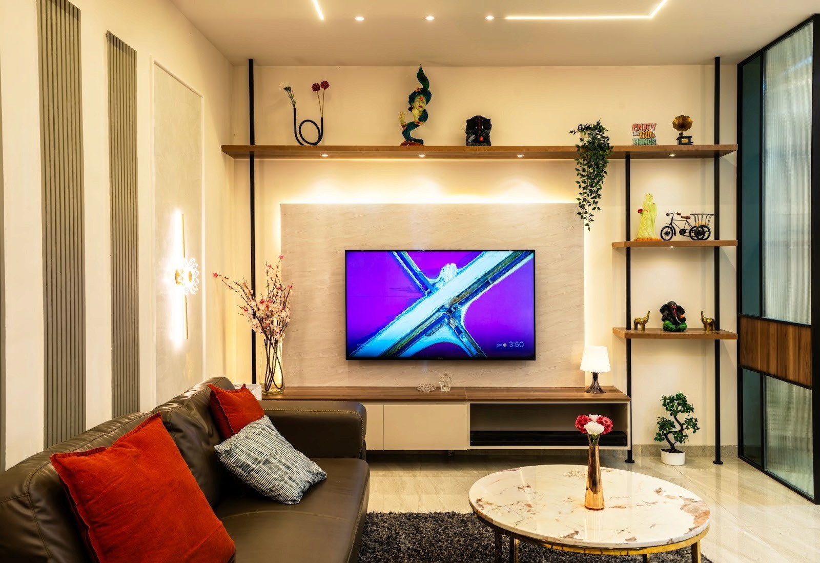 Steel Frame TV Showcase with Open Shelves