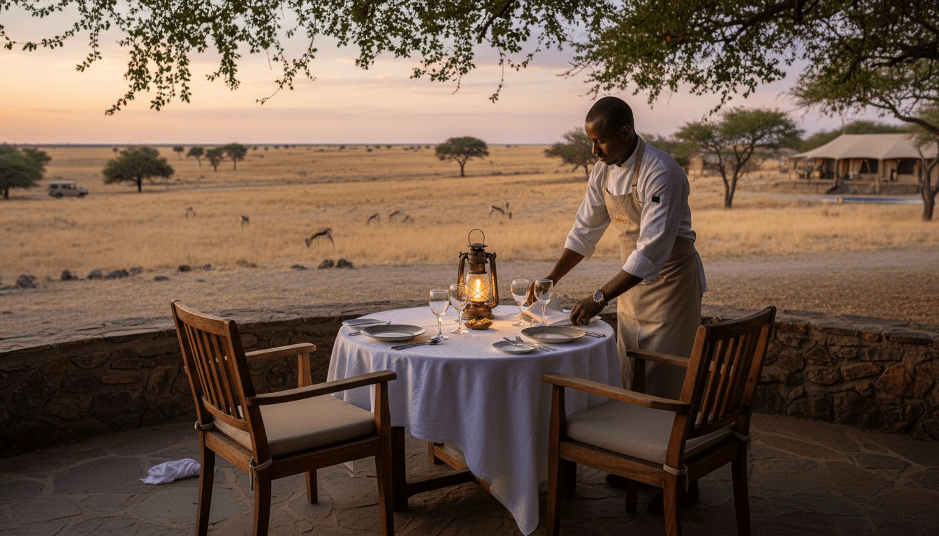 Private chef prepares luxury safari dinner