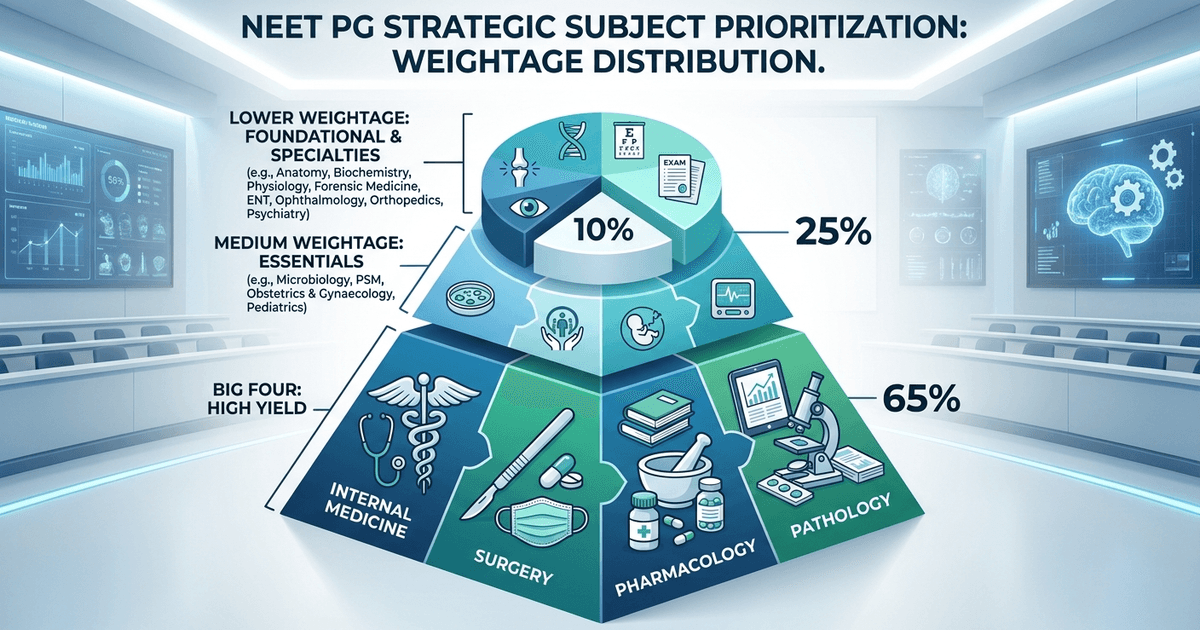 Cover: NEET PG Subject-Wise Weightage 2026: Complete Marks Distribution, High-Yield Subjects and Topper Strategy