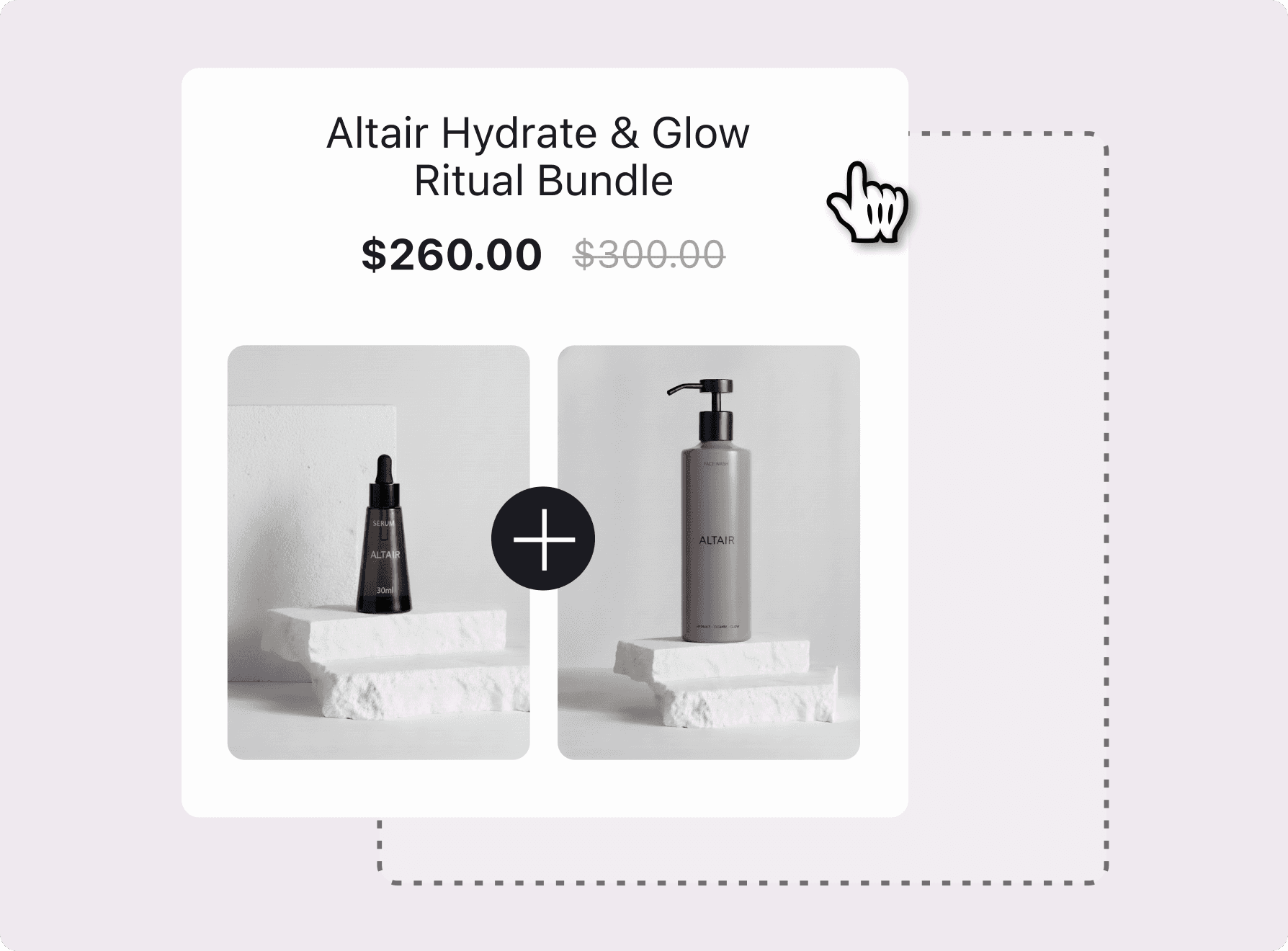 Cursor dragging Altair Hydrate & Glow bundle card into dotted box to add preset bundle
