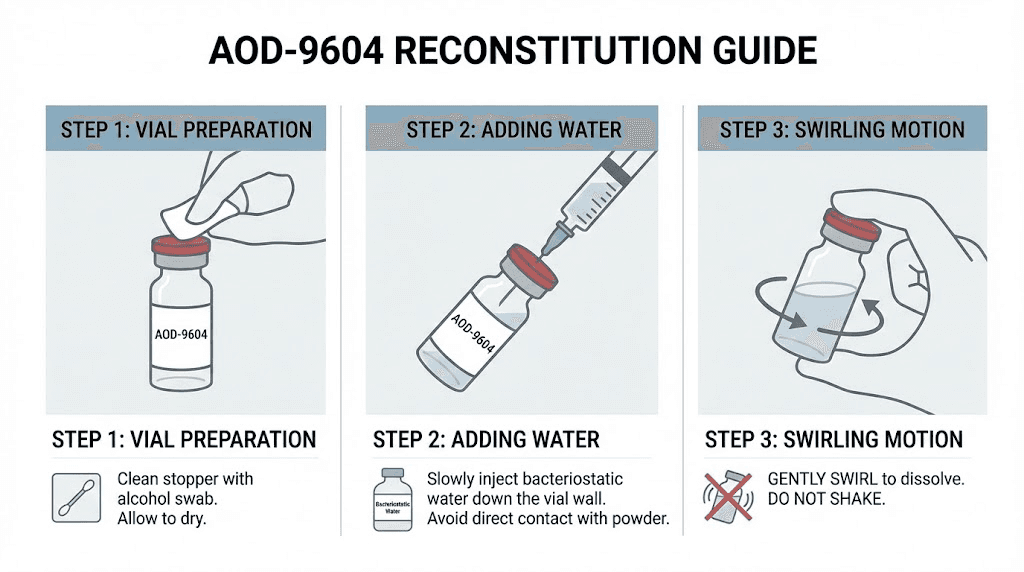 How to reconstitute AOD 9604 peptide with bacteriostatic water step by step