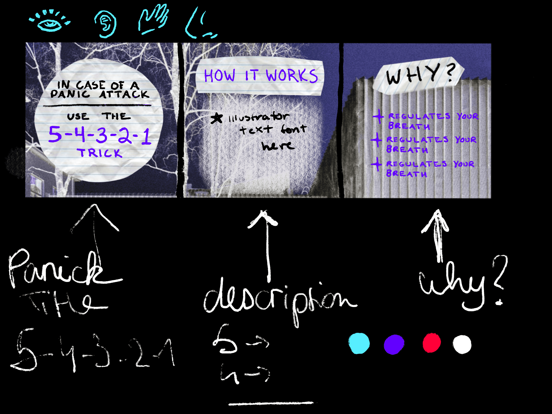 Conent planning for our mental health tips carousel post. 