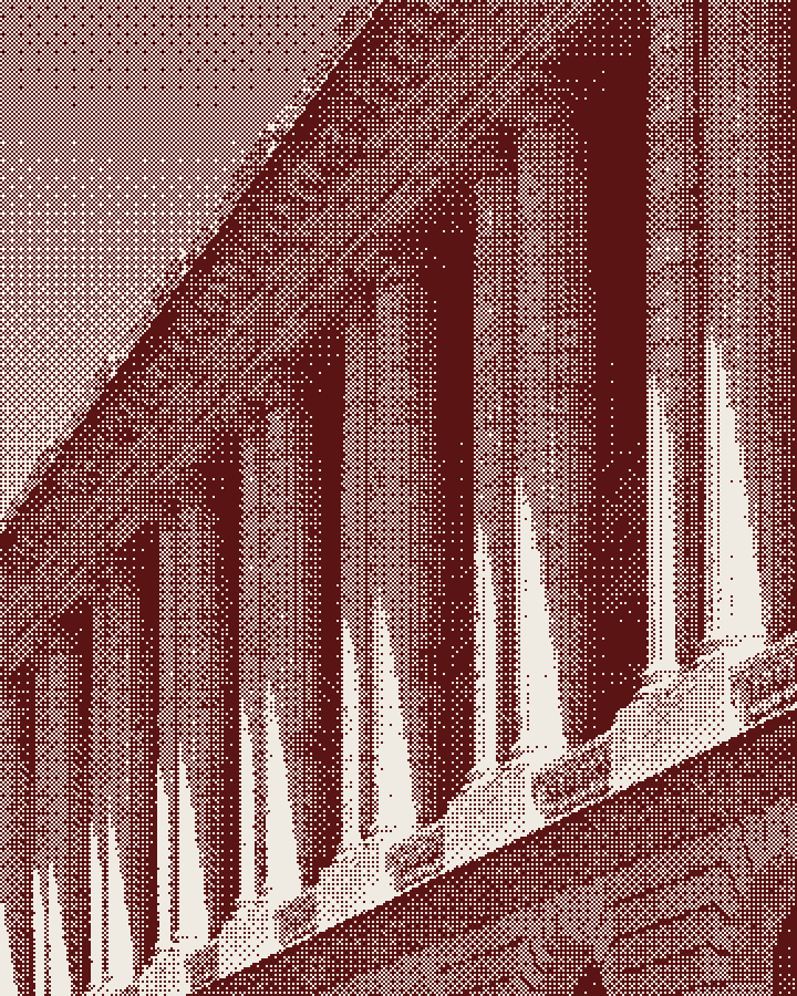 Architectural facade featuring classical columns and strong shadows