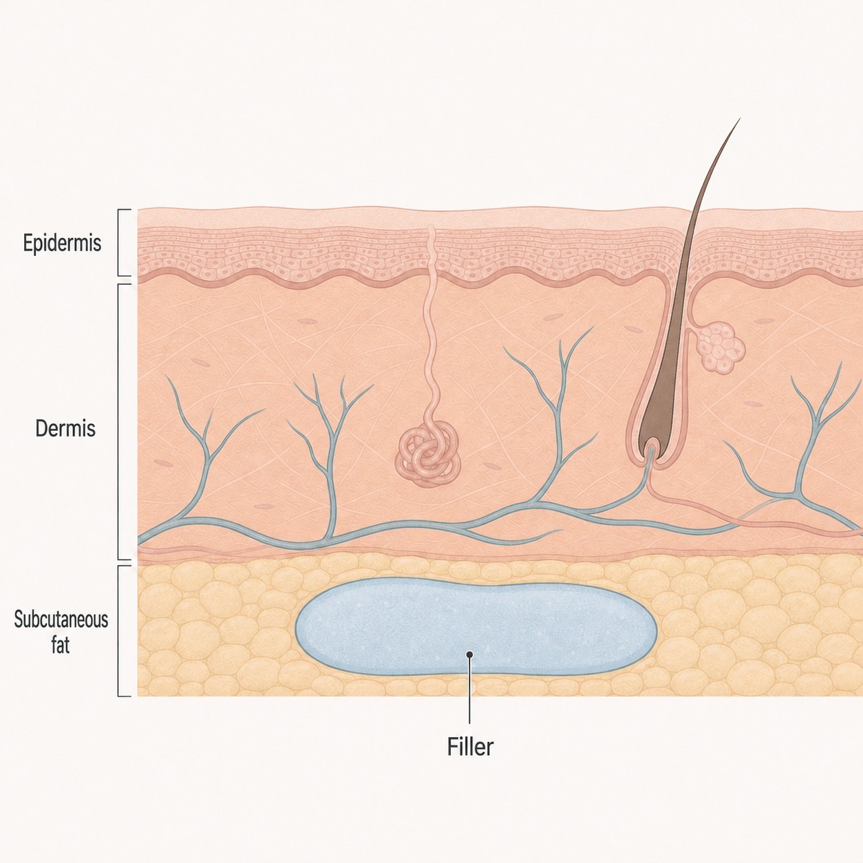Filler settling into the fat layer beneath the skin