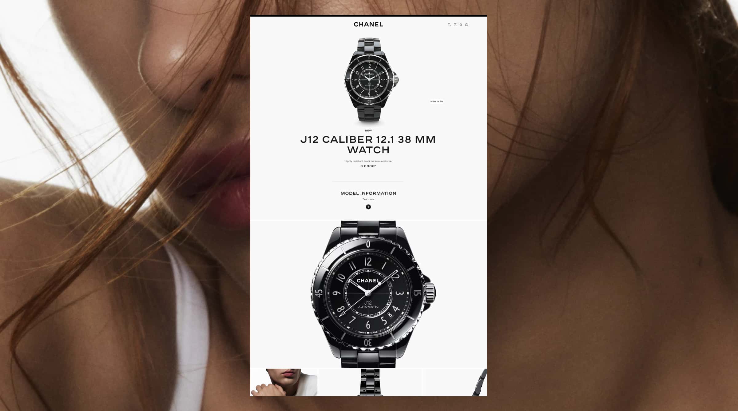 Screenshot of the Chanel J12 2026 product page