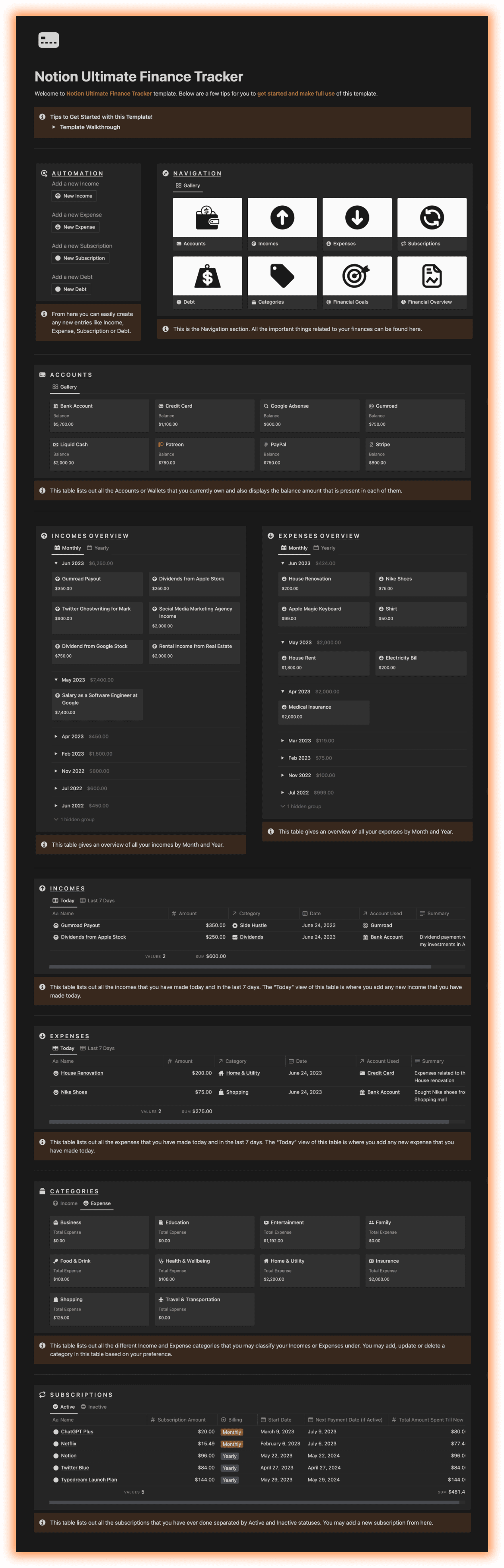 Notion Ultimate Finance Tracker