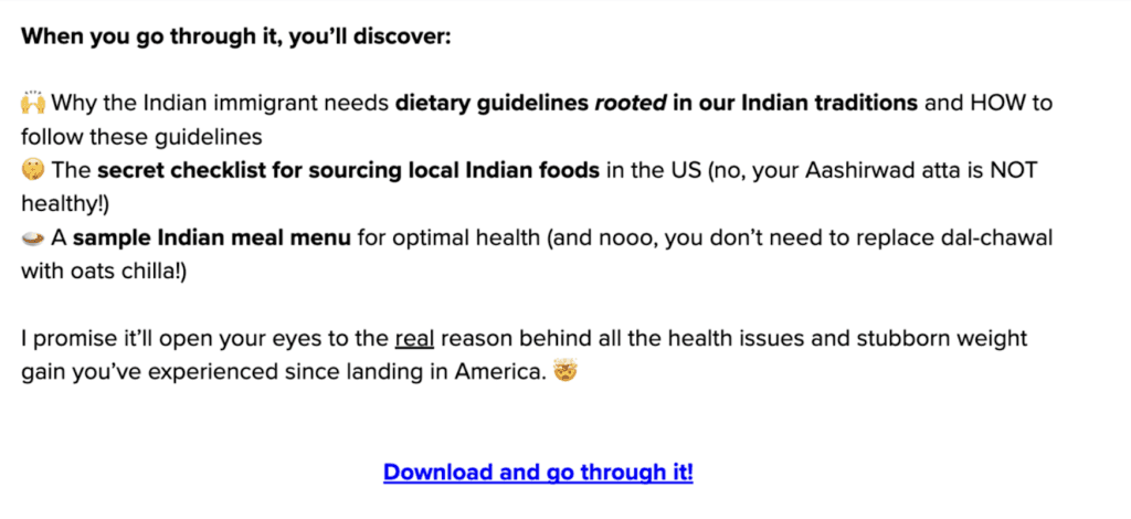 Subscription confirmation email example of setting expectations and incentivizing the freebie 