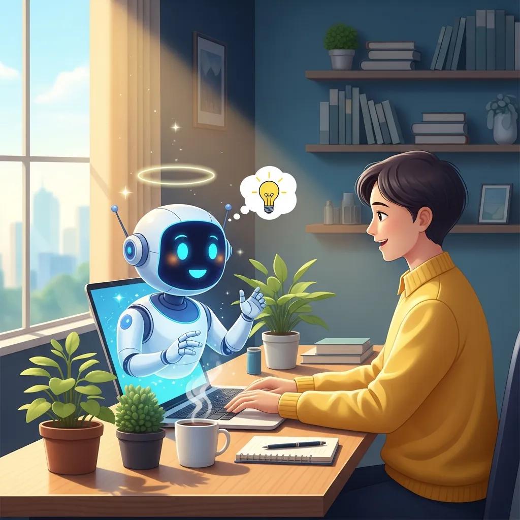 AI chatbot interacting with a customer on a laptop in a welcoming workspace