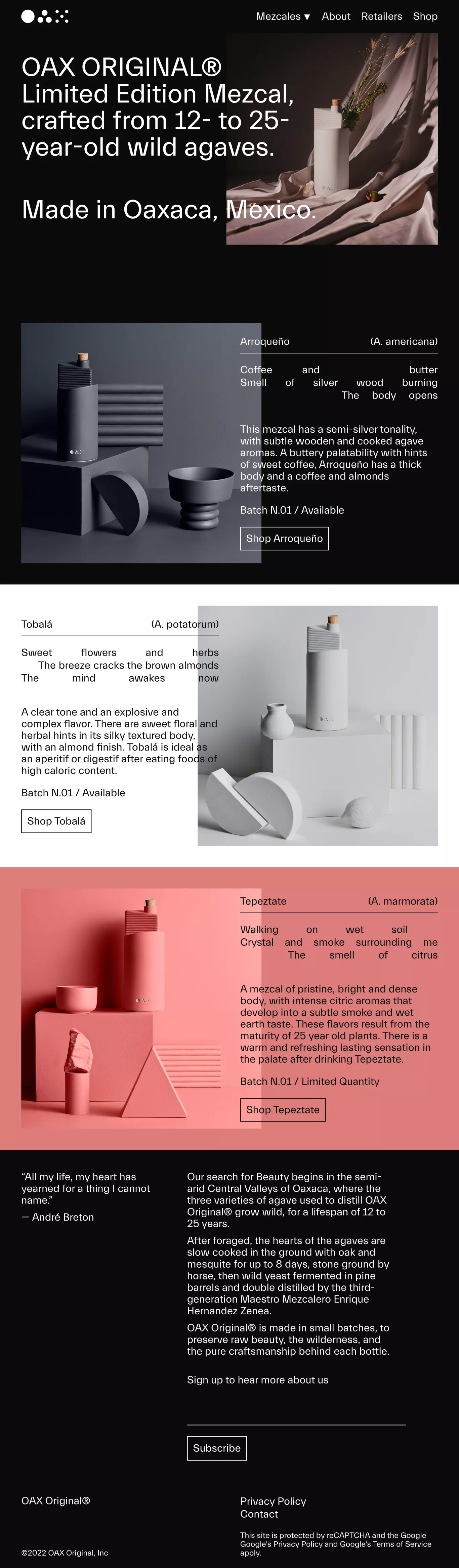OAX Original ecommerce page screenshot showcasing Food & Drinks and Ecommerce design