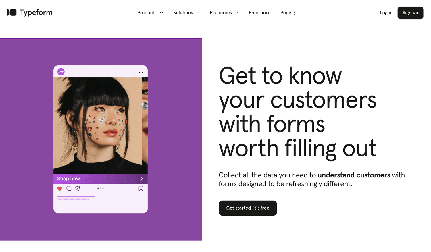 Typeform homepage: Get to know your customers with forms