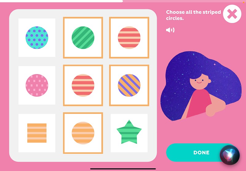 Compare objects: choose all the striped circles