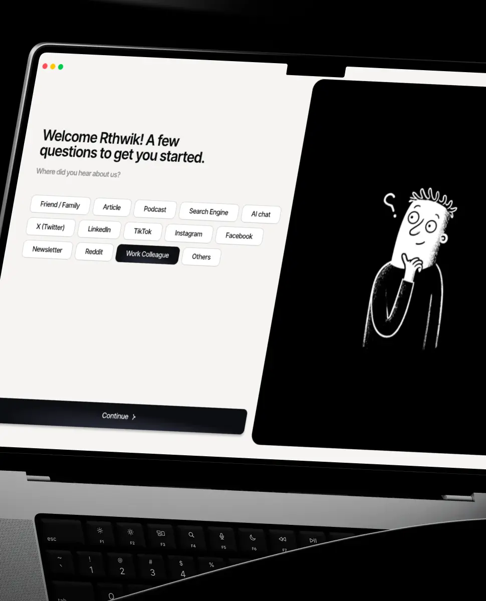 Mimmir onboarding screen asking how a new user discovered the product.