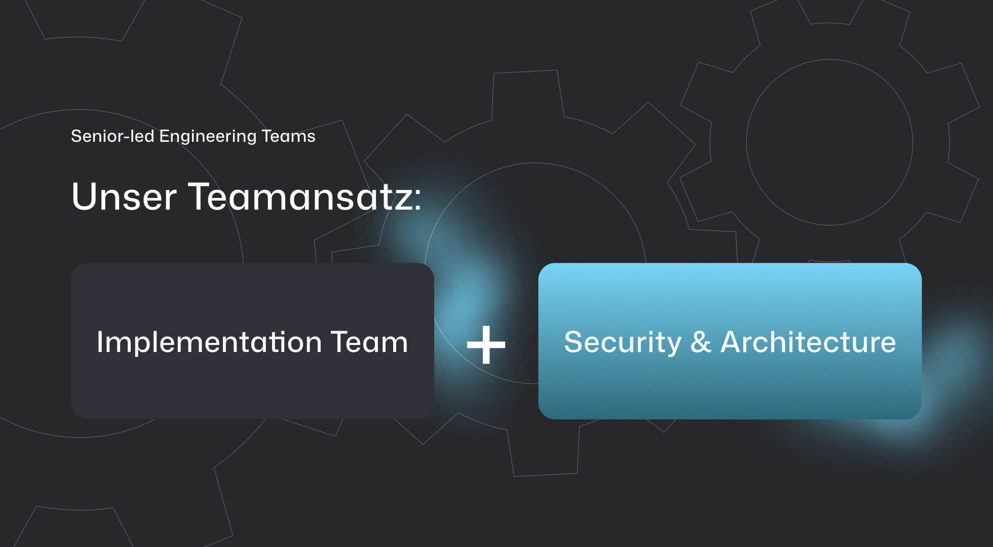 Grafische Darstellung des teamorientierten Ansatzes von lennlay mit von Senior-Fachleuten geführten Engineering-Teams, die Implementierung mit Sicherheits- und Architekturkompetenz für kontrollierte, professionelle und prüfbare Plattformlösungen in regulierten Unternehmensumgebungen kombinieren.
