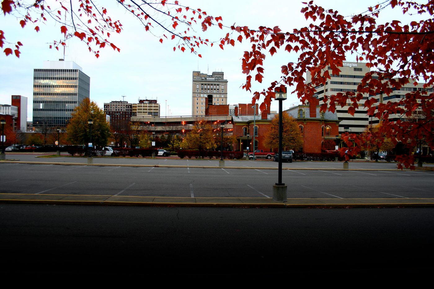 Downtown skyline of the city this drive starts from, on the way to Vincent William Wine in Madison, Ohio